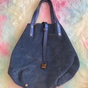 Authentic Metallic Blue Tiffany & Co reversible suede tote bag